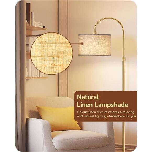 EDISHINE Modern Arc Floor Lamp with Remote, Dimmable Gold Floor Lamp, - Picture 5 of 8